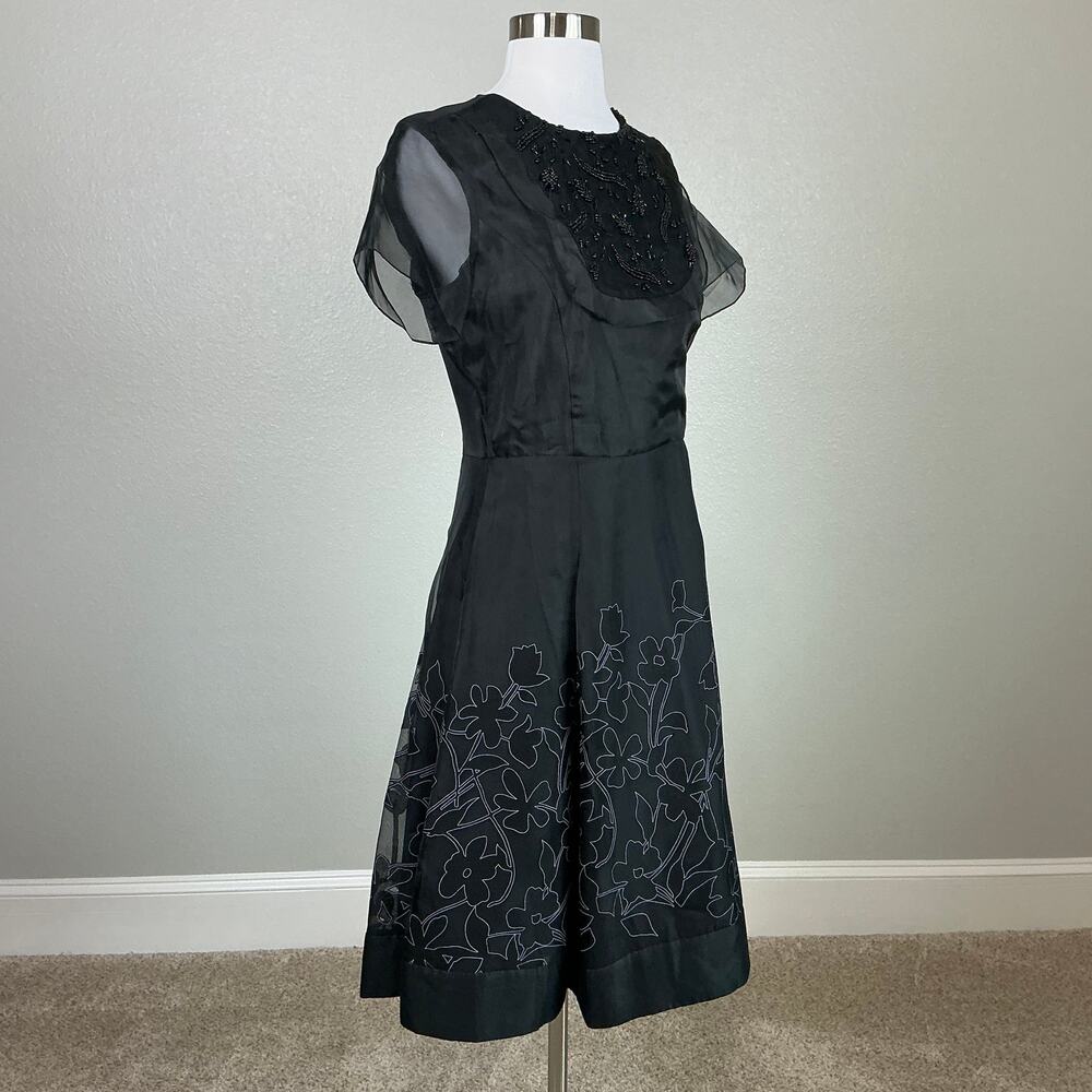 Sachin & Babi Beaded Chiffon Fit and Flare Cocktail Dress Black Size 8 - Picture 3 of 13